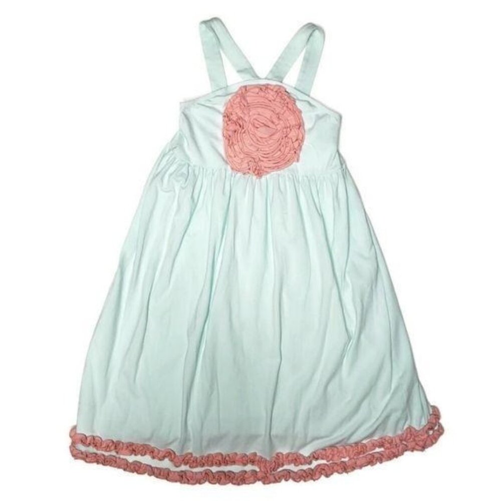 Southern Tots Girls Light Blue Sundress With Pink Rosette & Ruffle Trim Size 10